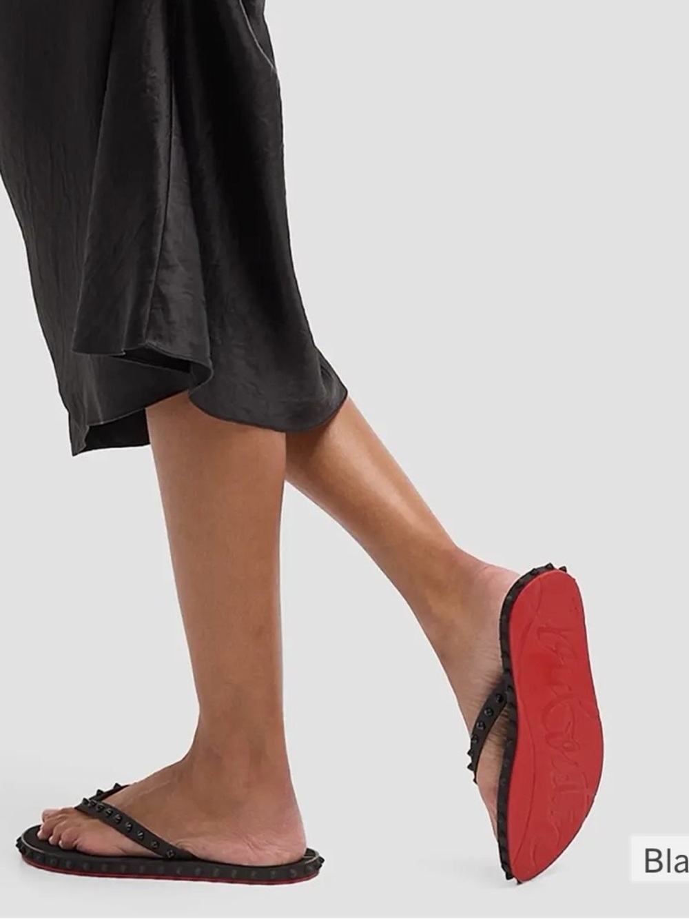 Christian Louboutin Black Studded Flip Flop Sandals with Red Sole